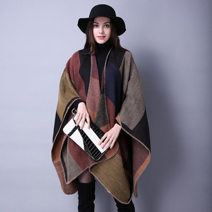 Autumn and Winter Scarf All-match Plaid Women's Travel Shawl Cashmere European and American Foreign Trade Ethnic Style Split Thickened Cloak
