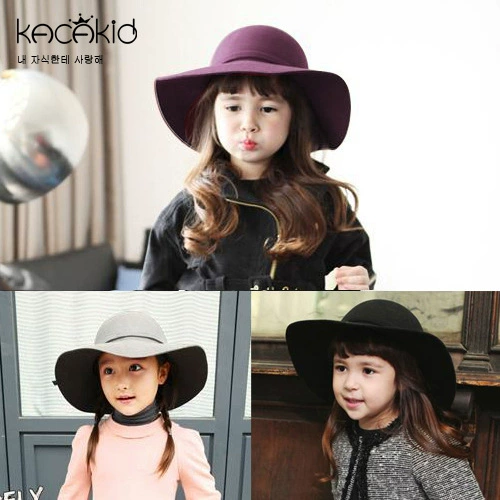 Оптовые весенние и осенние девушки французская широкая шерстяная шляпа Детская элегантная шляпа для бассейна темперамент