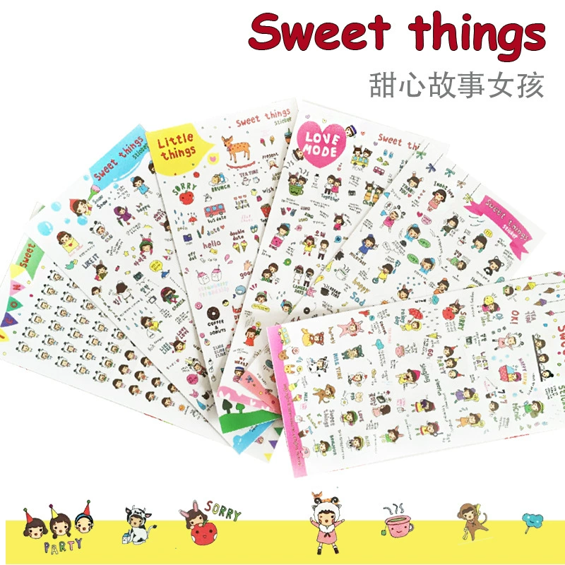 Милая история наклейки 6 штук ручной счет создание милой маленькой девочки дневник декоративные наклейки 36 г