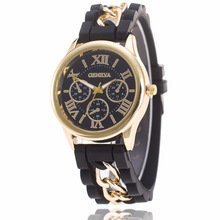 GENEVA日内瓦硅胶手表 硅胶罗马字面手表 三眼女士链条手表现货