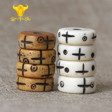 手工雕刻牛骨十字隔片佛珠DIY饰品配件牦牛骨散珠批发字母刻字