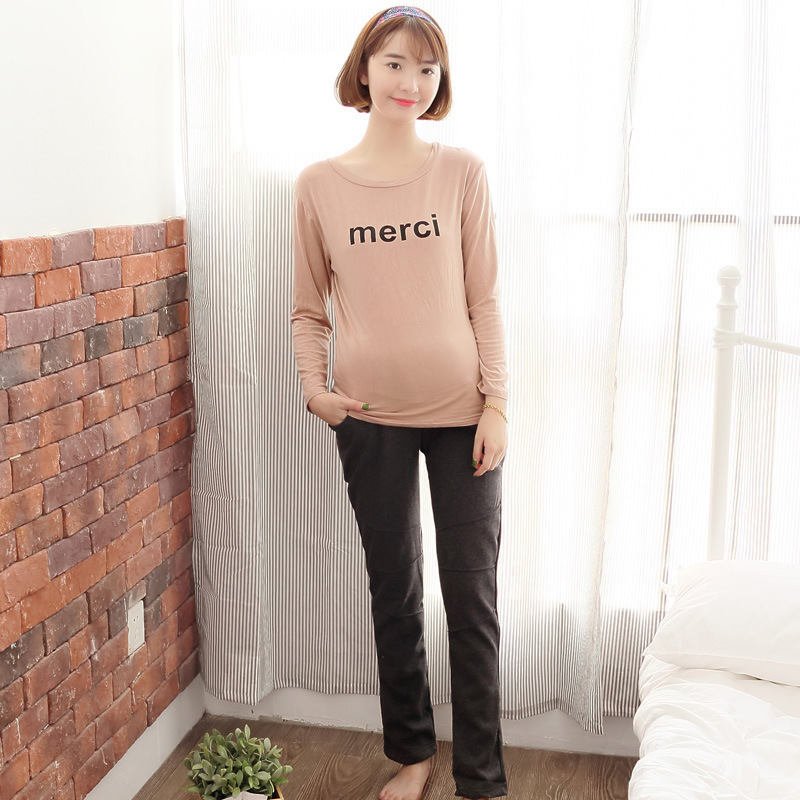 Pregnant women's Korean-style adjustable warm fleece-lined leggings autumn and winter pregnant women's cropped pants plus size fashion Mummy pants Pregnant women's Korean-style adjustable warm fleece-lined leggings autumn and winter pregnant women's cropped pants plus size fashion Mummy pants