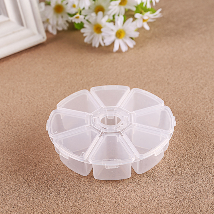 圆盘8格耳钉首饰PP收纳盒 手工串珠米珠美甲亮带盖防尘包装盒批发