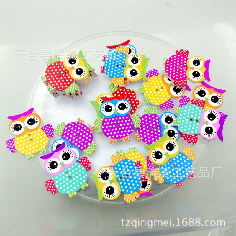 33x35mm Amazon botones de búho hermosa decoración niños dibujos animados en forma de búho botones de madera