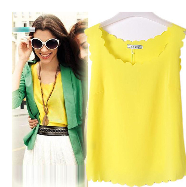 European and American Plus Size Wave Edge Vest Loose Camisole Base Shirt Lace Base Vest Women's Sleeveless Chiffon Vest