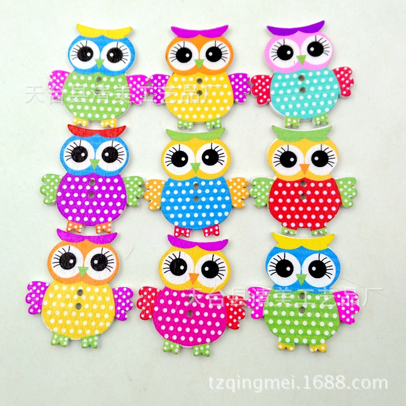 33x35mm Amazon botones de búho hermosa decoración niños dibujos animados en forma de búho botones de madera
