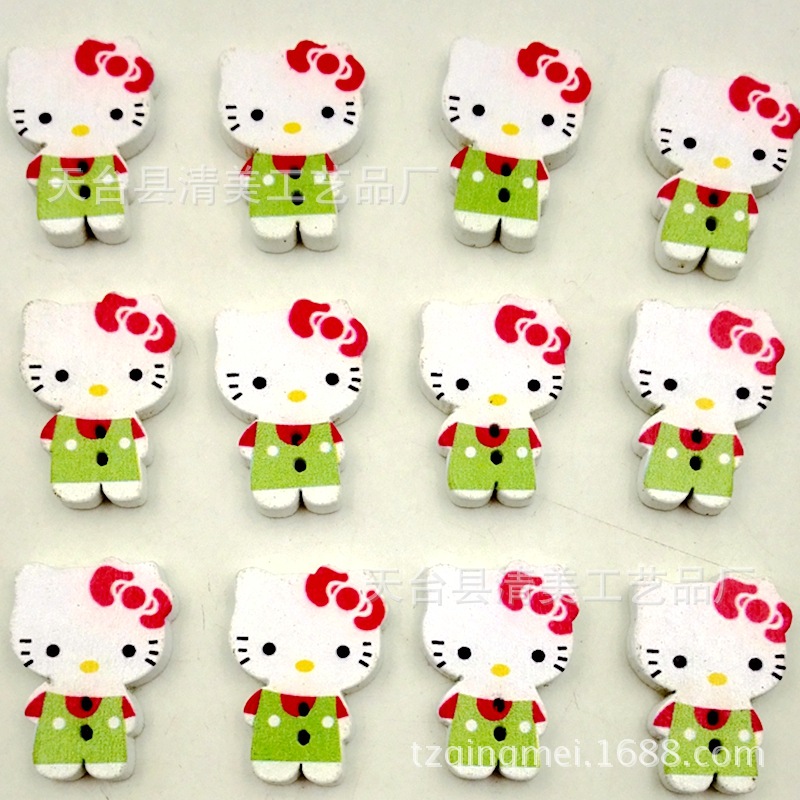 25*18mm verde/color KT gato botón de madera Botón de dibujos animados 50 piezas un paquete