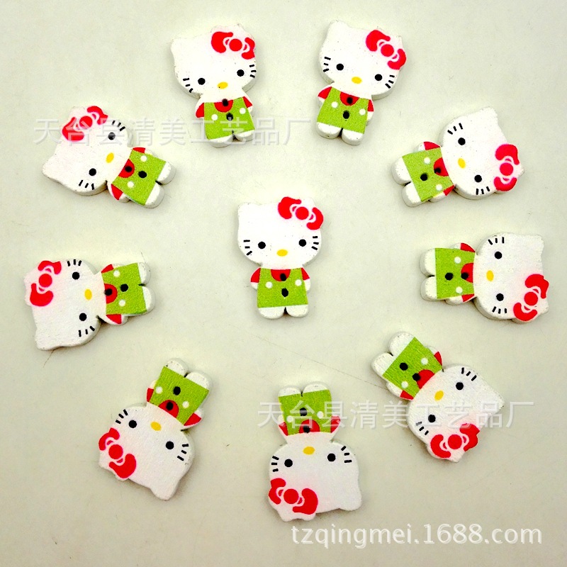 25*18mm verde/color KT gato botón de madera Botón de dibujos animados 50 piezas un paquete