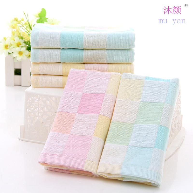Pure Cotton Double-Layer Gauze Checkered Kidsren's Towel Baby Care Store Colorful Checkered Kidsren's Towel 25*50 Manufacturer Wholesale