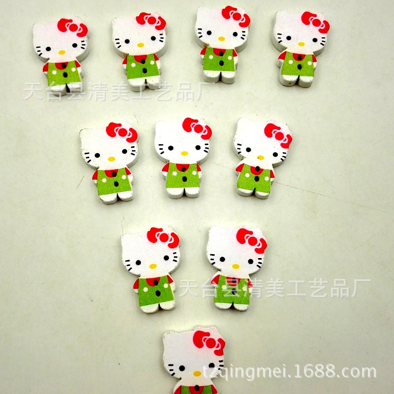 25*18mm verde/color KT gato botón de madera Botón de dibujos animados 50 piezas un paquete