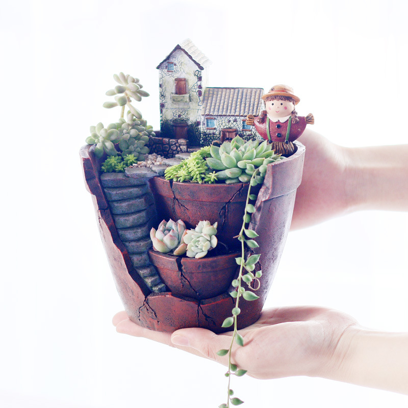 Chậu Cây Resin Chậu cây mọng nước treo phong cách Zakka, bộ tiểu cảnh mini, phụ kiện DIY trang trí sân vườn (RG-99)