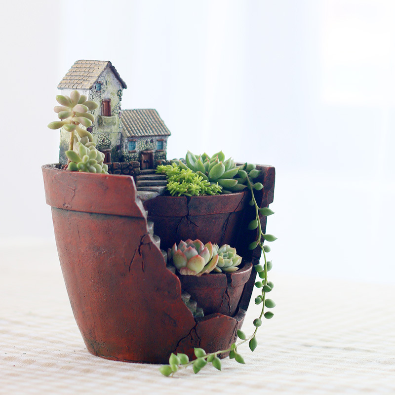 Chậu Cây Resin Chậu cây mọng nước treo phong cách Zakka, bộ tiểu cảnh mini, phụ kiện DIY trang trí sân vườn (RG-99)