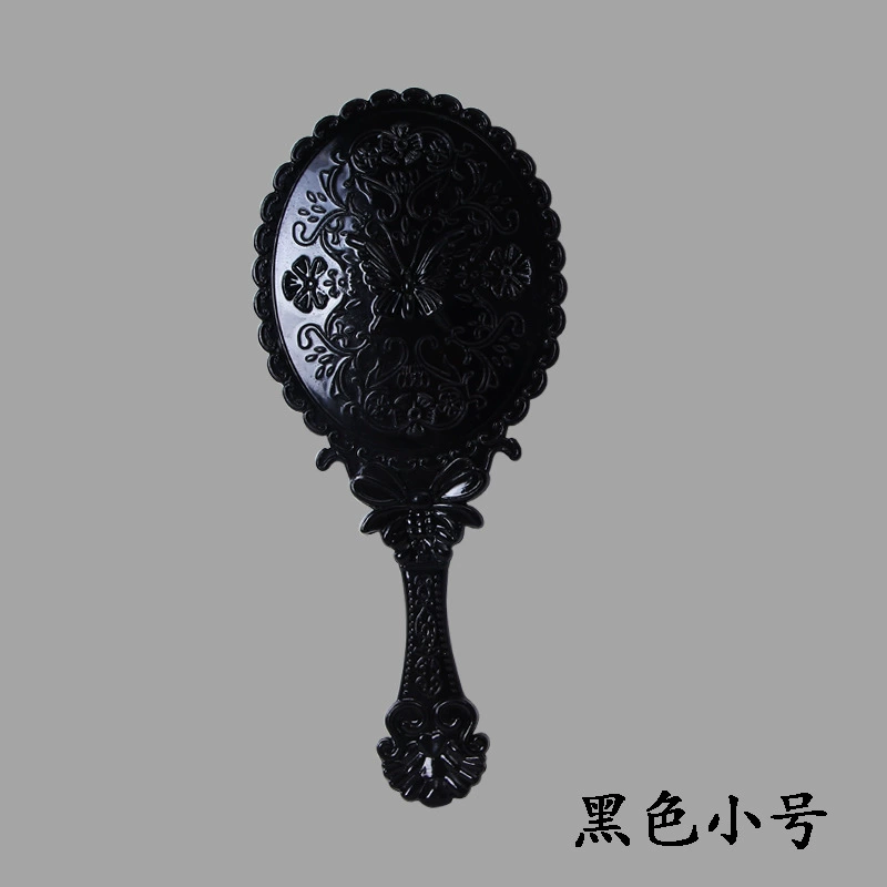 Карманное зеркало для макияжа, пластик с ручкой бабочка-цветок, 12.5×5.5 см, черное или белое