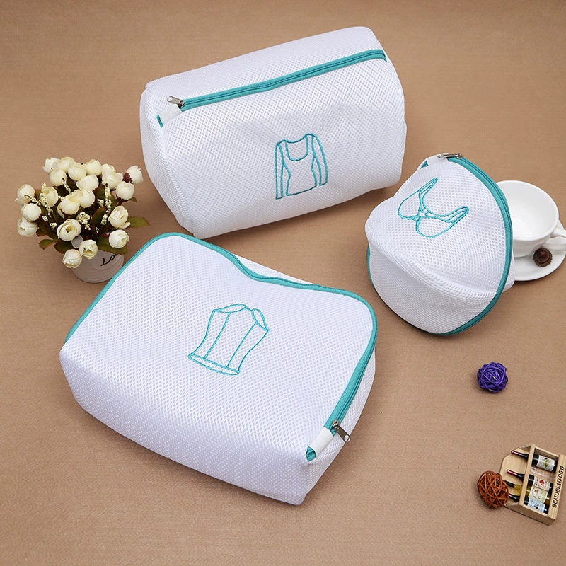 Laundry bag thickened three-piece set embroidered mesh fabric polyester sandwich fabric 220g