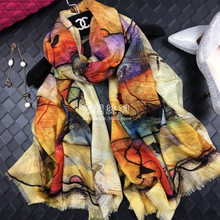 秋冬款抽象画涂鸦水溶羊毛围巾一件代发现货批发