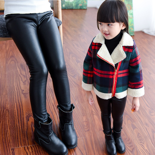 Children's Spring and Autumn Leggings, Fleece Lined, imitation leather pants, thin children's leather pants, children's long pants wholesale