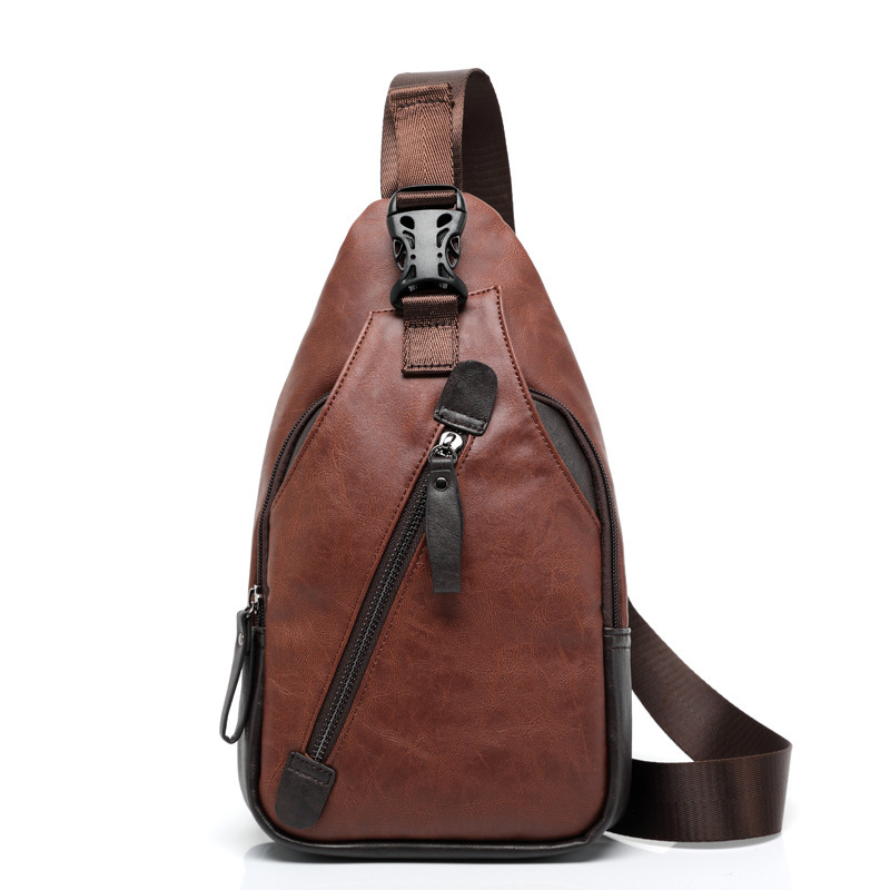 2026 New Men's Chest Bag Korean Style Pu Leather Fashion Trendy Shoulder Bag Men's Crossbody Bag Hanging Bag Ins