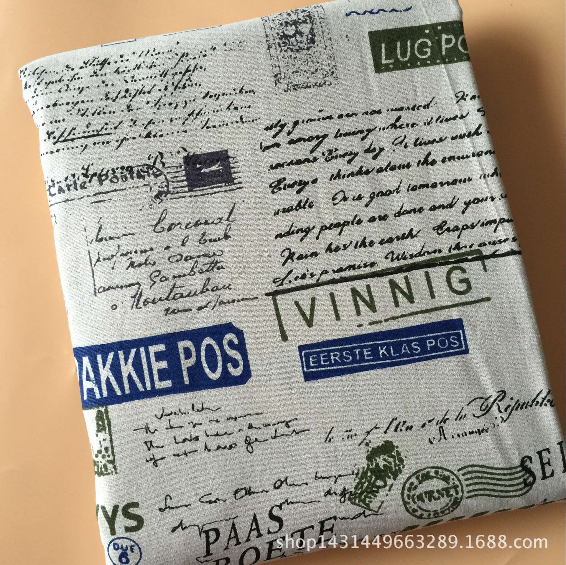 厂家直销 亚麻面料 麻布印花 印章字母 背景布 工艺里子布