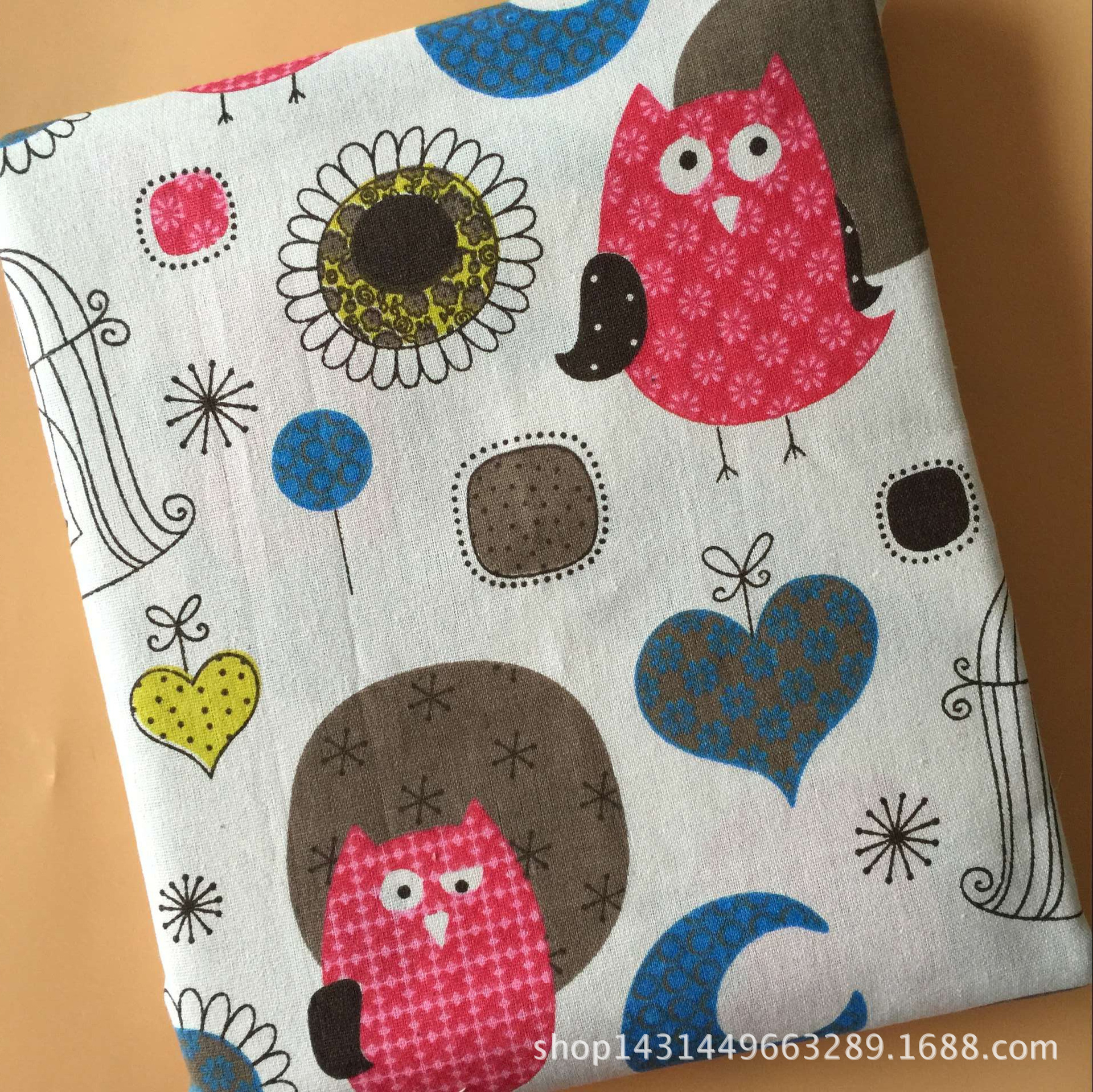 厂家直销 棉麻面料 麻布印花 大猫头鹰 可用做窗帘 桌布 沙发布
