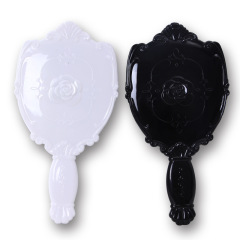 Factory Direct Selling High-Definition Small Mirror with Rose Carved Handle Dressing Mirror Business Gift Plastic Mirror Wholesale