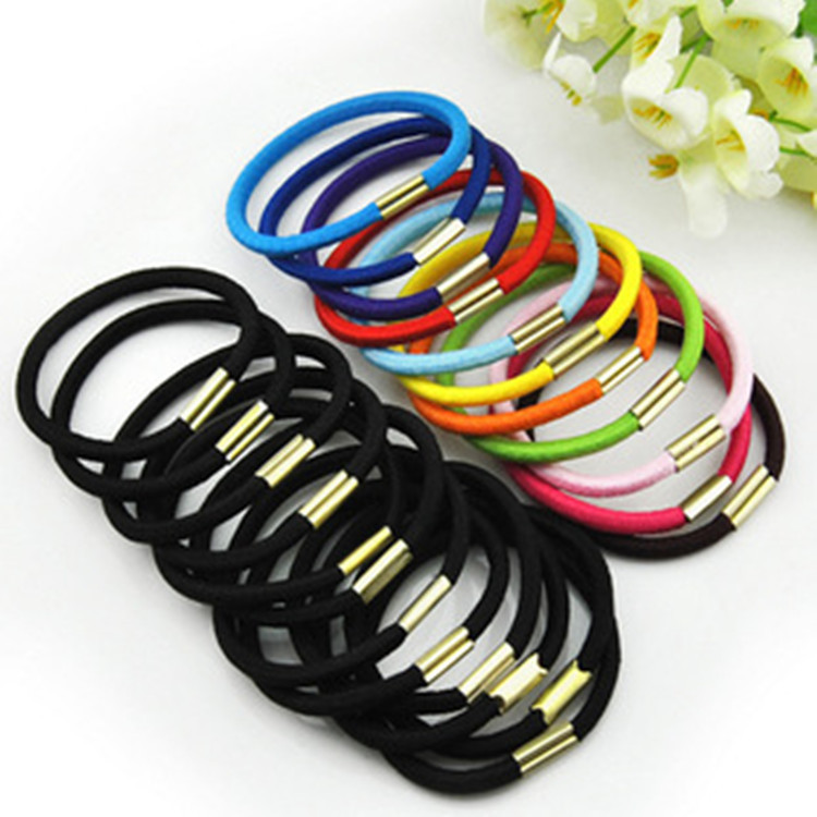 Black high elastic head rope simple out of iron buckle leather solid color rubber band hair rope ponytail hair ring wholesale generation hair leather case Black high elastic head rope simple out of iron buckle leather solid color rubber band hair rope ponytail hair ring wholesale generation hair leather case