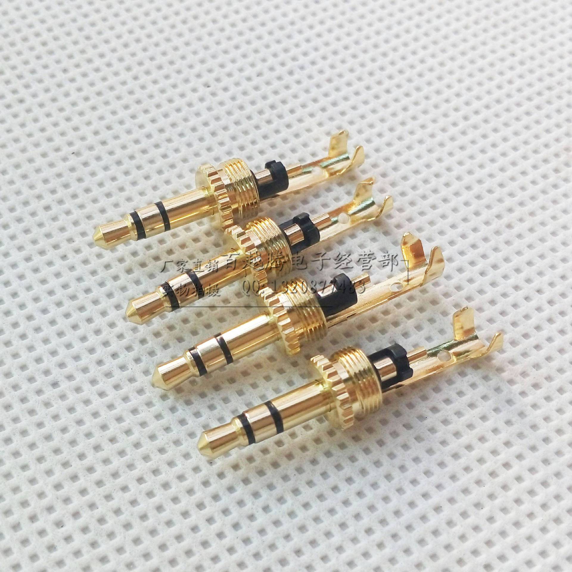 纯铜镀金3.5立体网花装配插头 镀金3.5立体带线夹主体插头