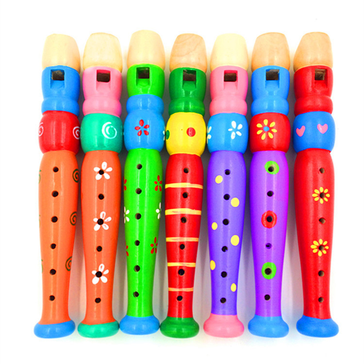 De dibujos animados de madera flauta de madera de los niños clarinete 6-agujero pequeño Piccolo tocando instrumento musical juguetes educativos infantiles