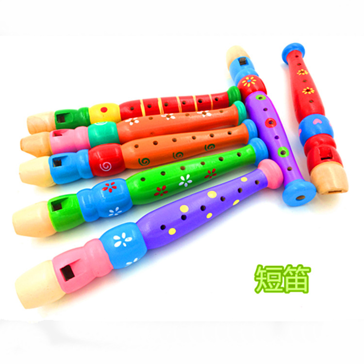 De dibujos animados de madera flauta de madera de los niños clarinete 6-agujero pequeño Piccolo tocando instrumento musical juguetes educativos infantiles