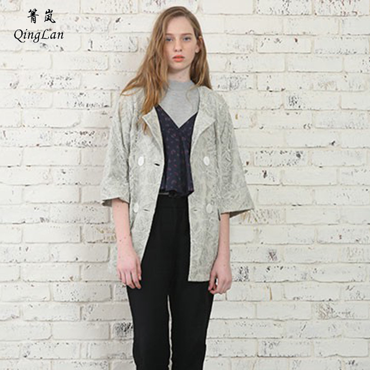 New Japanese expensive lace embroidery real shell buckle double-breasted round neck women's coat wholesale