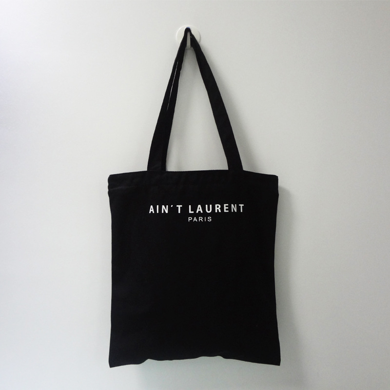 12安黑色精梳棉帆布袋 单肩纯棉黑色棉布袋 百搭多口袋拉链购物袋