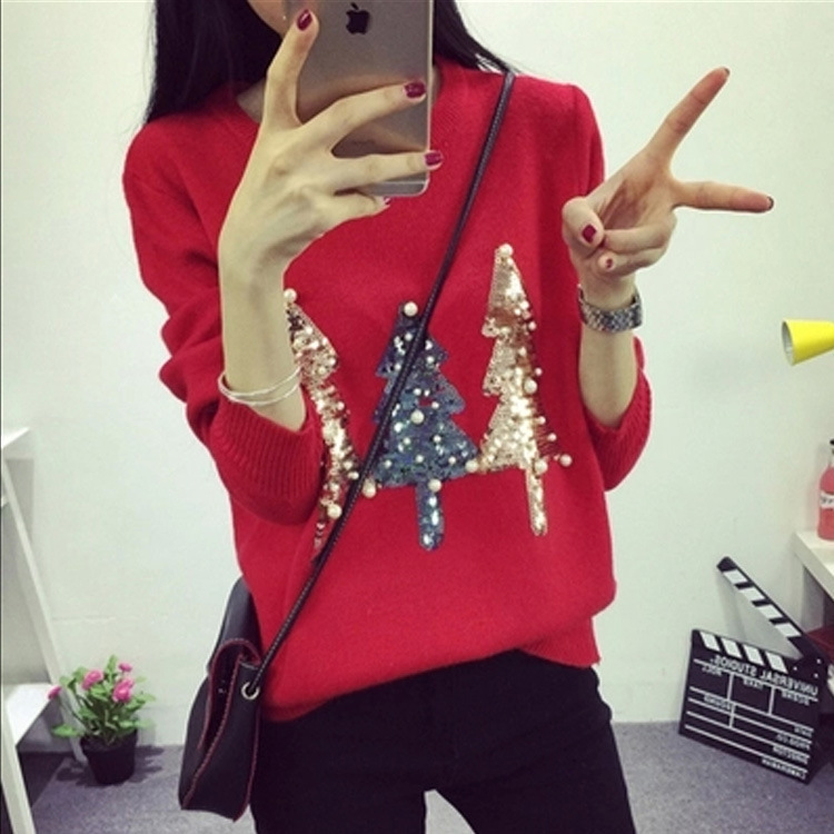 2026 Autumn/Winter New Korean Style Sequin Christmas Sweater Boutique Women's Knitwear Long Sleeve Base Shirt Dongdaemun Women's