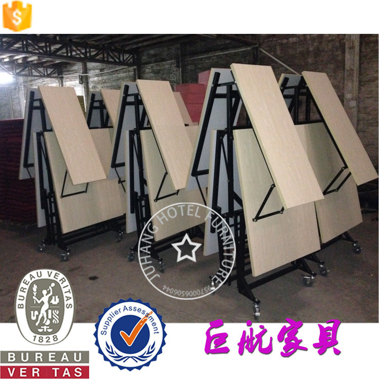 【Jh-T21】Double-Layer Movable Folding Banquet Table with Wheels, Buffet Table for Weddings and Hotels, Commercial Long Table