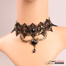 欧美黑色蕾丝项链复古夸张女项饰品爱心桃心水晶锁骨链混批发Y287
