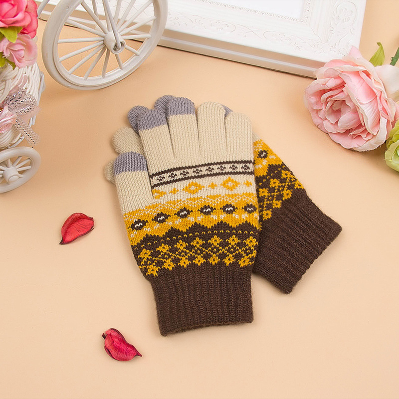 Nuevos guantes de pantalla táctil forrados de lana engrosada invierno jacquard guantes calientes al por mayor directo de fábrica guantes de hombres y mujeres