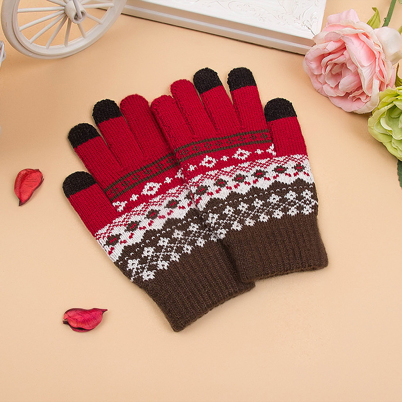 Nuevos guantes de pantalla táctil forrados de lana engrosada invierno jacquard guantes calientes al por mayor directo de fábrica guantes de hombres y mujeres