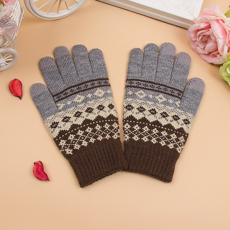 Nuevos guantes de pantalla táctil forrados de lana engrosada invierno jacquard guantes calientes al por mayor directo de fábrica guantes de hombres y mujeres
