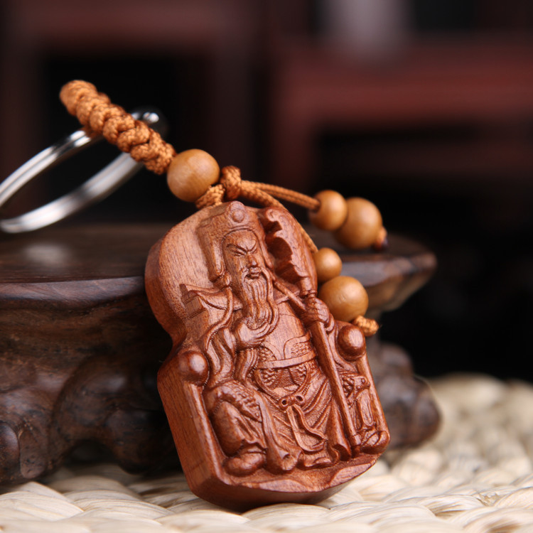 Peach Wood keychain wholesale Zhongyi Guan Gong car keychain pendant key chain gift PMK14 Peach Wood keychain wholesale Zhongyi Guan Gong car keychain pendant key chain gift PMK14