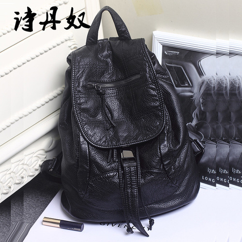 New Fashion Korean Style Backpack Washed Sheep Pattern Travel Large Backpack Women's Bag Embroidered Temperament Student School Bag