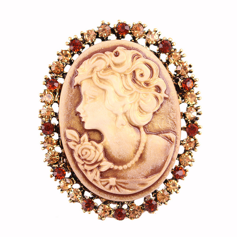 Aliexpress Eaby European and American Retro Rhinestone Beauty Head Corsage High-End Rhinestone Brooch Badge Sweater Chest Button