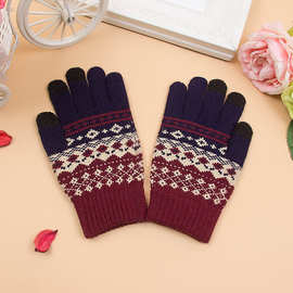 新款触屏手套加绒加厚 冬季提花保暖手套批发厂家直销男女款手套