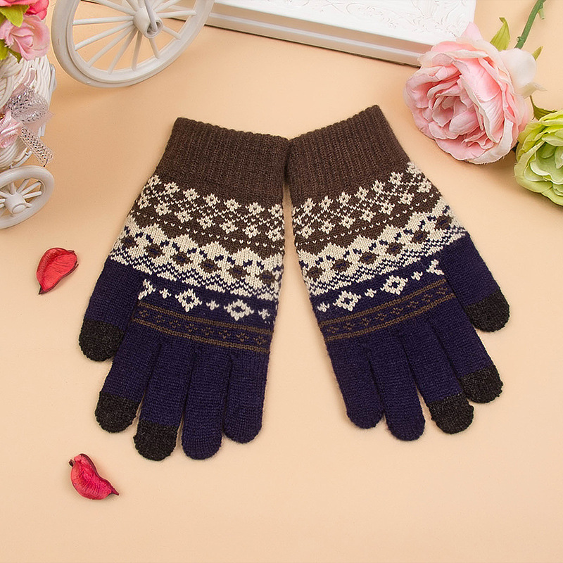 Nuevos guantes de pantalla táctil forrados de lana engrosada invierno jacquard guantes calientes al por mayor directo de fábrica guantes de hombres y mujeres