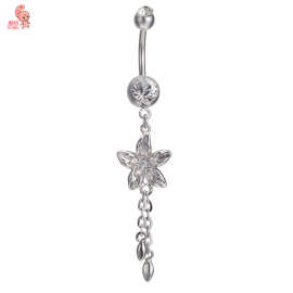日韩风热卖长款百合花肚脐扣仿真脐饰品女肚脐环 免费提供图片包