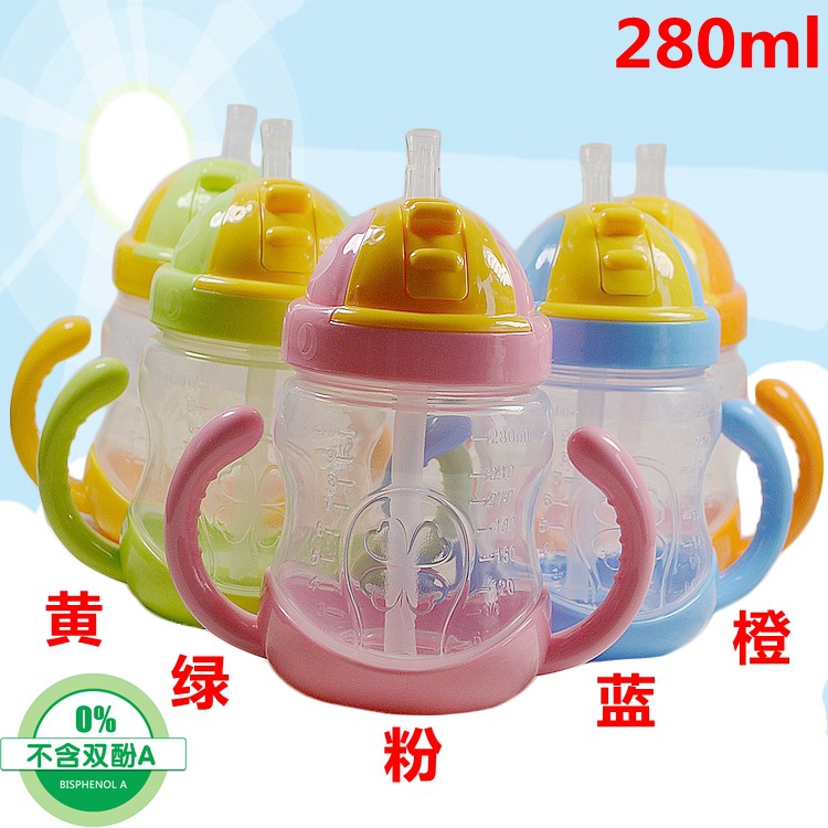 Taza de agua para niños de 280ml, con pajita y mango de cuerno, para entrenamiento, fábrica al por mayor