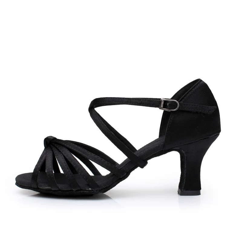 Latin dance shoes, 5‑strap ladies mid‑high heel, soft sole, 5.5/7 cm, sizes 34–41