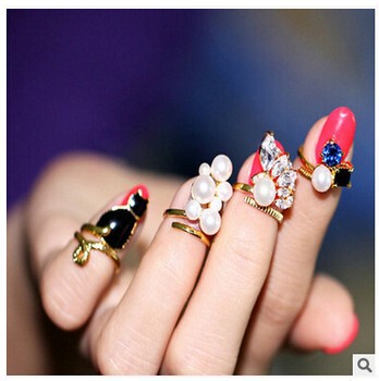 Huai Lang jewelry Korean gem cat Pearl Pearl nail nail nail nail joint ring four-piece set