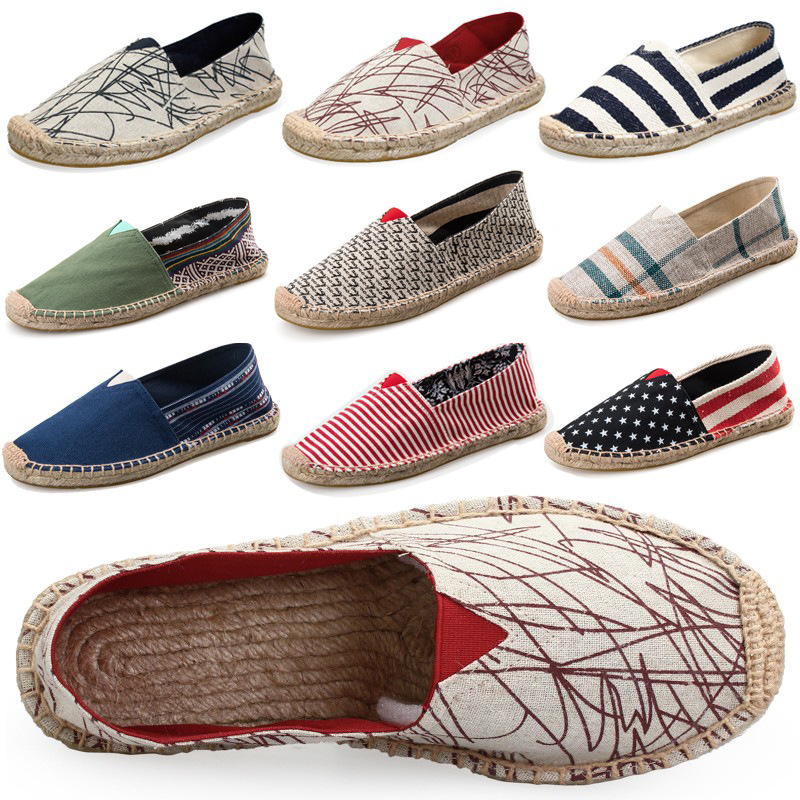 straw casual espadrilles for men and women with decorative stitching