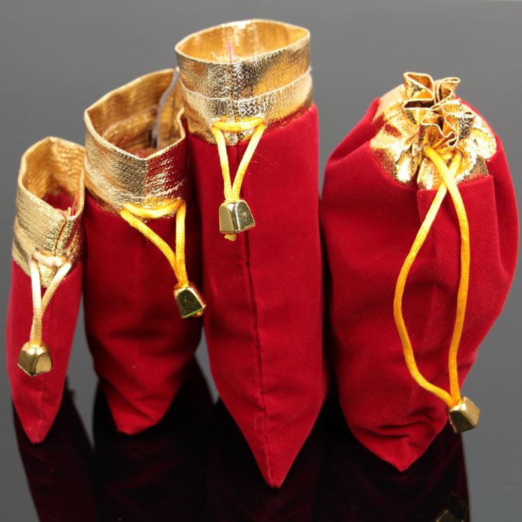 红绒袋 红绒金口 束口珠宝首饰袋 亚麻布文玩袋 木串手把件袋批发