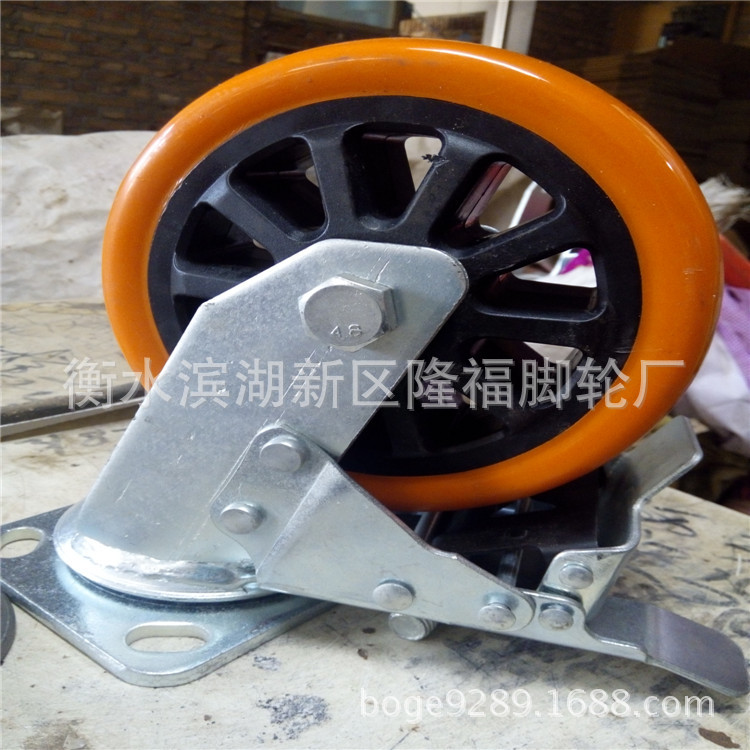 厂家供应6寸黄PU轮重型轮聚氨酯万向轮刹车轮脚轮耐重载轮子