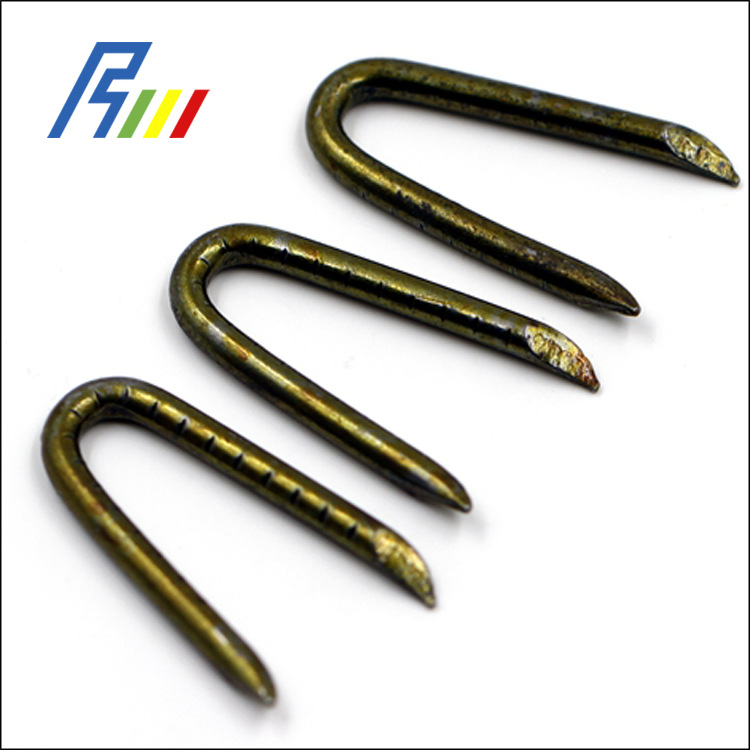 厂家供应 防锈五金U型铁钉批发 2.5寸涂漆压花U型铁钉