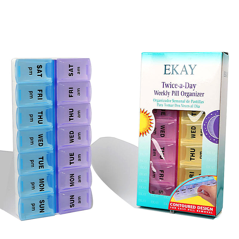 利客来双排14格药盒 十四格彩色多用药盒 7天药盒可拆 可印logo
